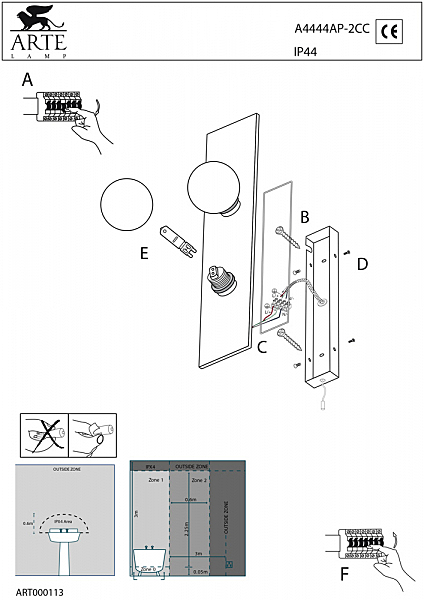 Светильник для ванной Arte Lamp AQUA A4444AP-2CC