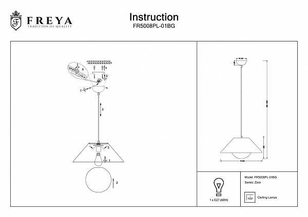 Светильник подвесной Freya Zara FR5008PL-01BG