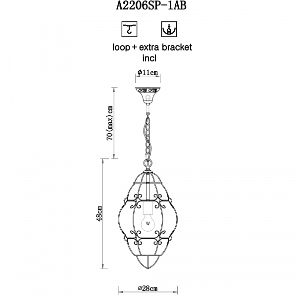 Светильник подвесной Arte Lamp VENEZIA A2206SP-1AB