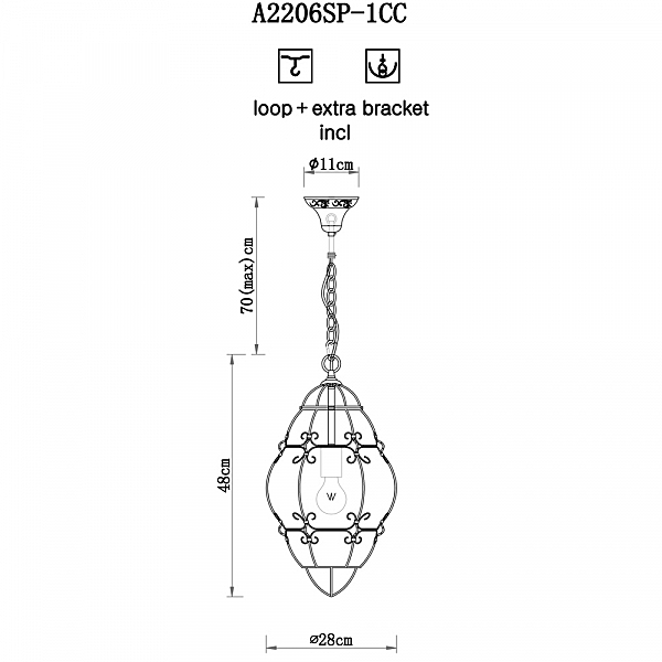 Светильник подвесной Arte Lamp VENEZIA A2206SP-1CC