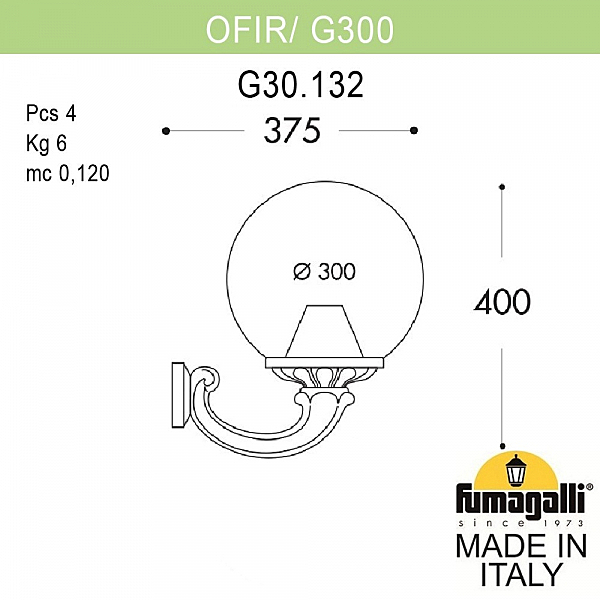 Уличный настенный светильник Fumagalli Globe 300 G30.132.000.AXE27