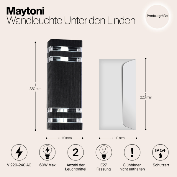 Уличный настенный светильник Maytoni Unter den Linden O578WL-02B