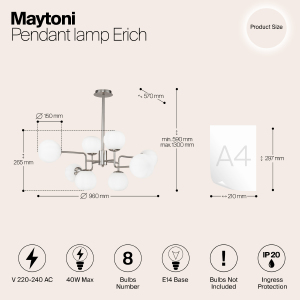 Люстра на штанге Maytoni Erich MOD221-PL-08-N