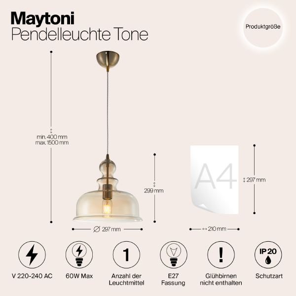 Светильник подвесной Maytoni Tone P001PL-01BZ