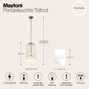 Светильник подвесной Maytoni Telford P363PL-01G