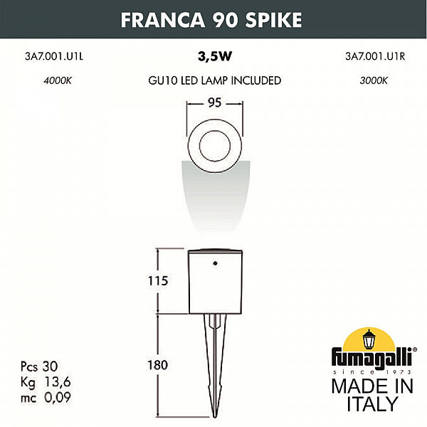 Грунтовый светильник Fumagalli Franca 90 3A7.001.000.AXU1L