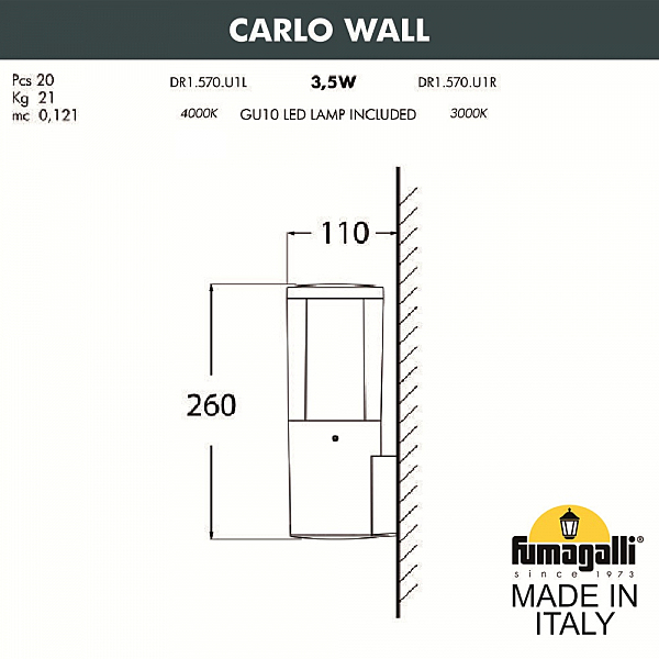 Уличный настенный светильник Fumagalli Carlo DR1.570.000.LXU1L