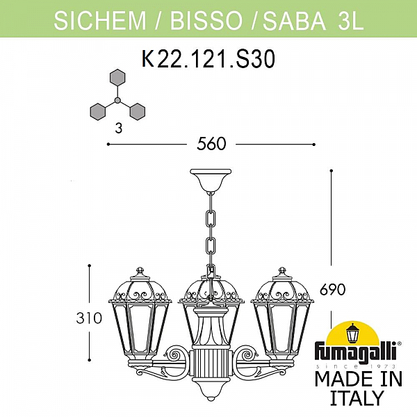 Уличный подвесной светильник Fumagalli Saba K22.120.S30.BXF1R