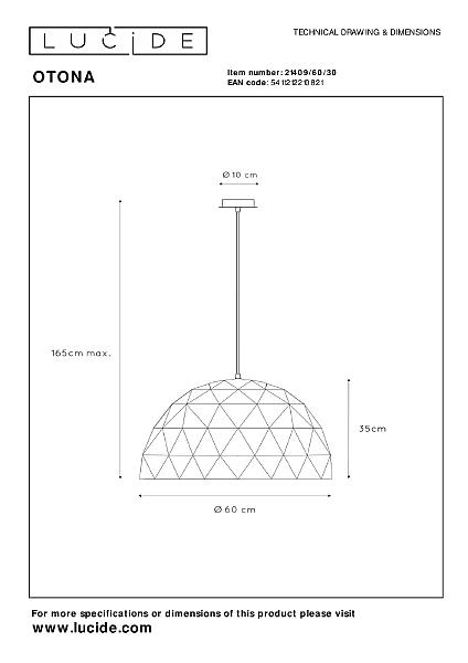Светильник подвесной Lucide Otona 21409/60/30