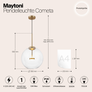 Светильник подвесной Maytoni Cometa MOD056PL-L12G3K