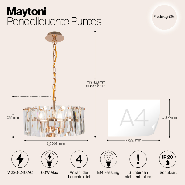 Подвесная хрустальная люстра Puntes Maytoni MOD043PL-04G