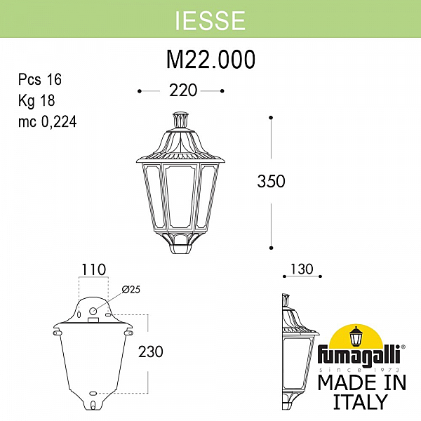 Уличный настенный светильник Fumagalli Iesse M22.000.000.AYF1R