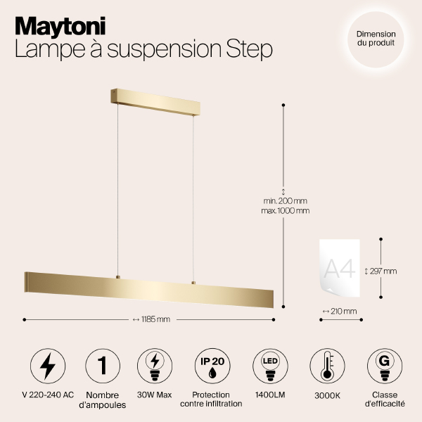 Светильник подвесной Maytoni Step P010PL-L30G3K