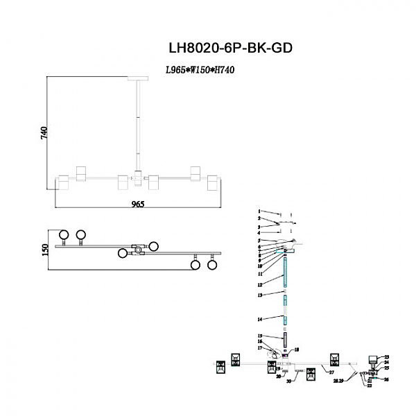 Потолочная люстра Lumien Hall Sauris LH8020/6P-BK-GD