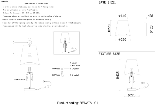 Настольная лампа Crystal Lux Renata RENATA LG1 SILVER