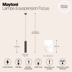 Светильник подвесной Maytoni Focus P075PL-01B