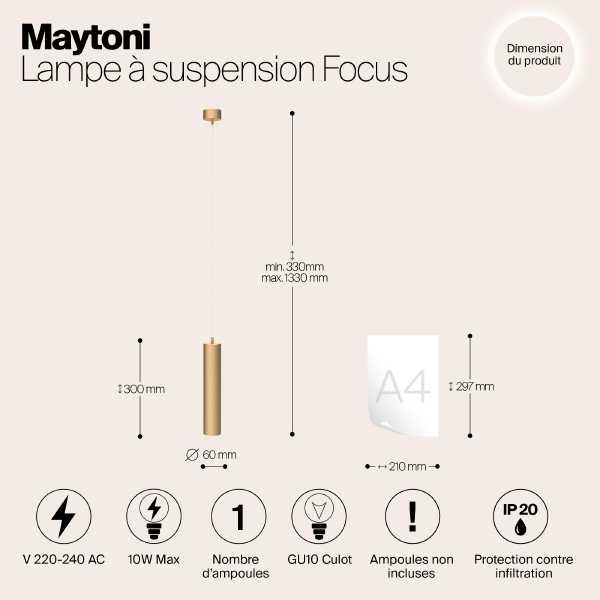 Светильник подвесной Maytoni Focus P075PL-01MG