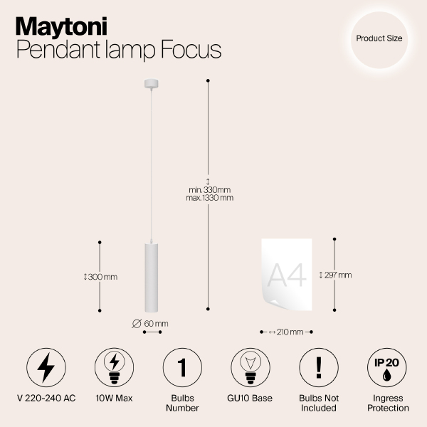 Светильник подвесной Maytoni Focus P075PL-01W