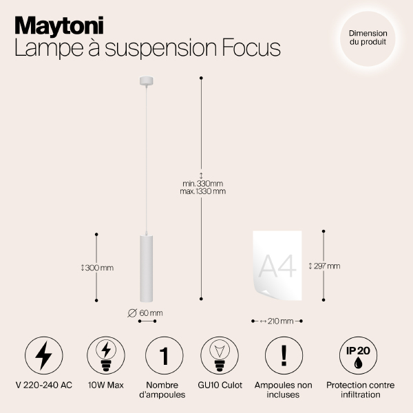 Светильник подвесной Maytoni Focus P075PL-01W