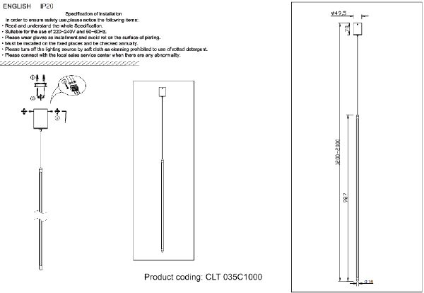 Светильник подвесной Crystal Lux CLT 035 CLT 035C1000 GO