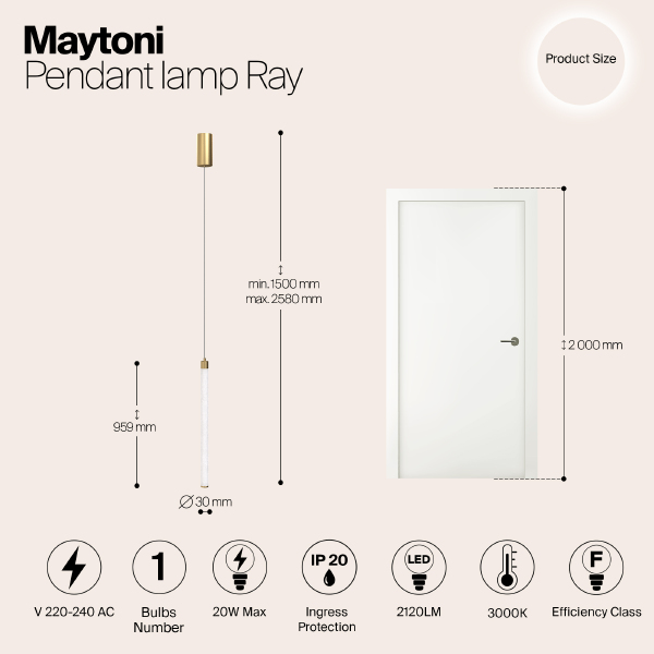 Светильник подвесной Maytoni Ray P022PL-L20G3K