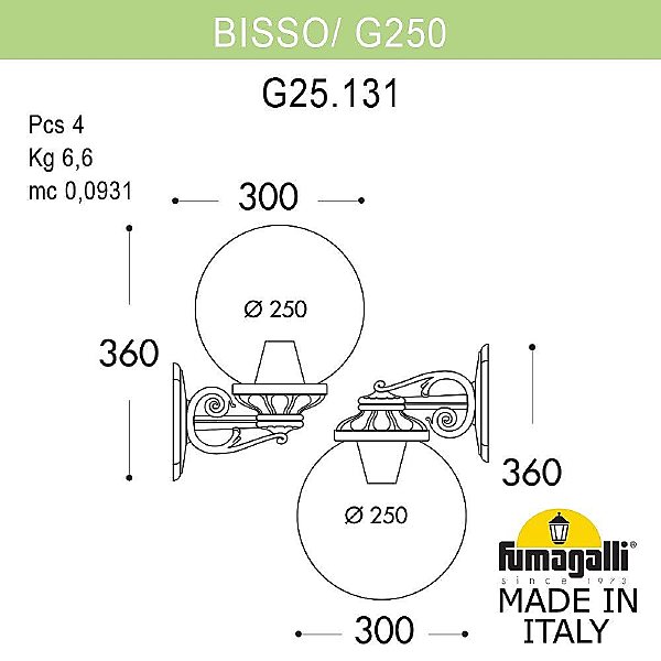 Уличный настенный светильник Fumagalli Globe 250 G25.131.000.WXF1R