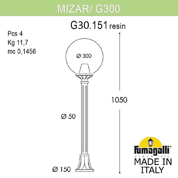 Уличный наземный светильник Fumagalli Globe 300 G30.151.000.WYF1R