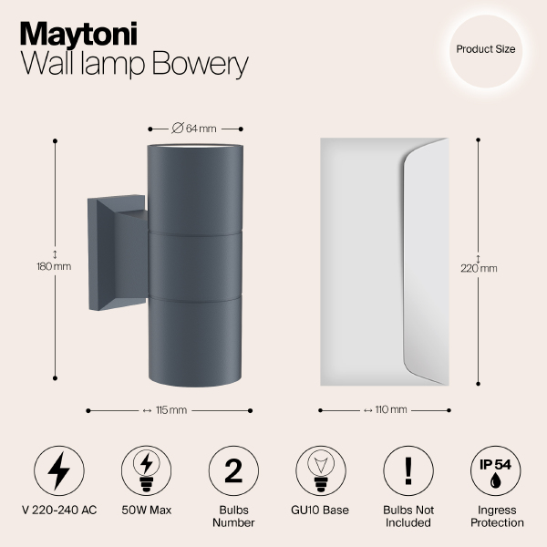 Уличный настенный светильник Maytoni Bowery O574WL-02GR