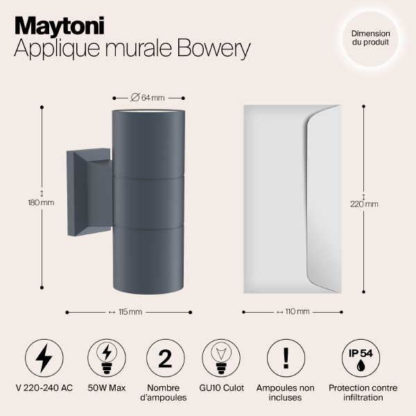 Уличный настенный светильник Maytoni Bowery O574WL-02GR