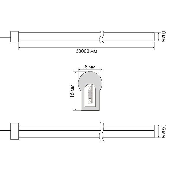 Светодиодный шнур Uniel ULS-N21-2835-120LED/m-8mm-IP67-220V-8W/m-50M-WW бобина